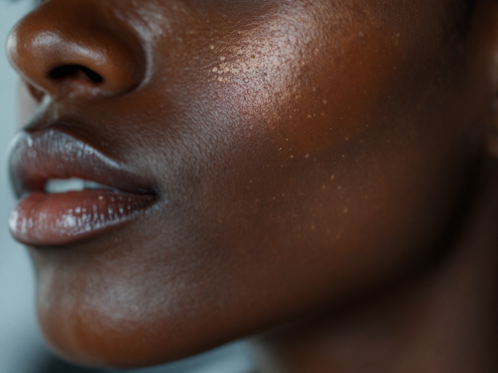 Close-up of dark post-inflammatory marks along a deep-toned jawline
